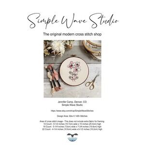 Boho Pink Daisy Flower Abstract Modern Counted Cross Stitch Pattern KIT‎